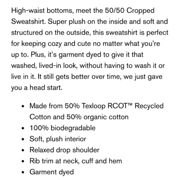 Girlfriend Collective 50/50 Crop Sweatshirt Recycled Organic Cotton Mauve Small - Picture 8 of 8